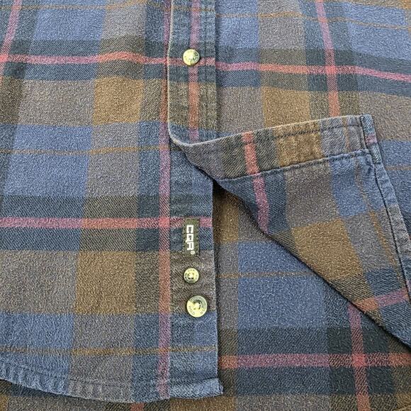 CQR Flannel Shirt Mens Large Blue Brown Plaid Long Sleeve Corduroy Collar Pocket - Picture 15 of 16